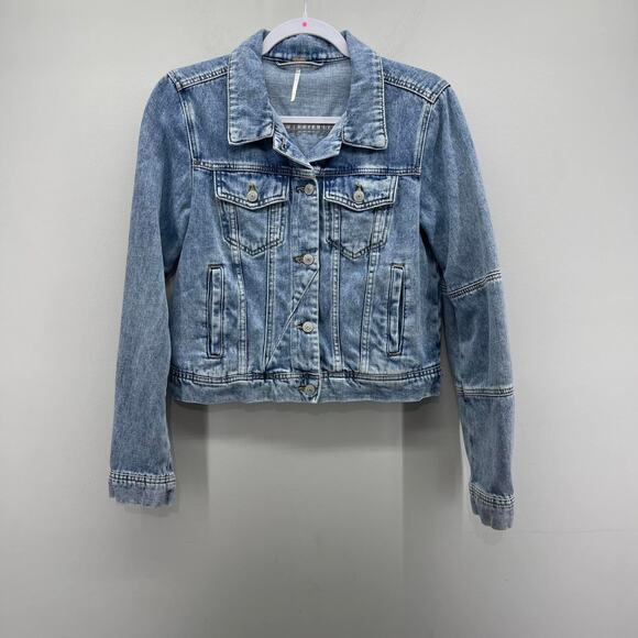 Free People Rumors Blue Light Wash Denim Jacket - Picture 1 of 6